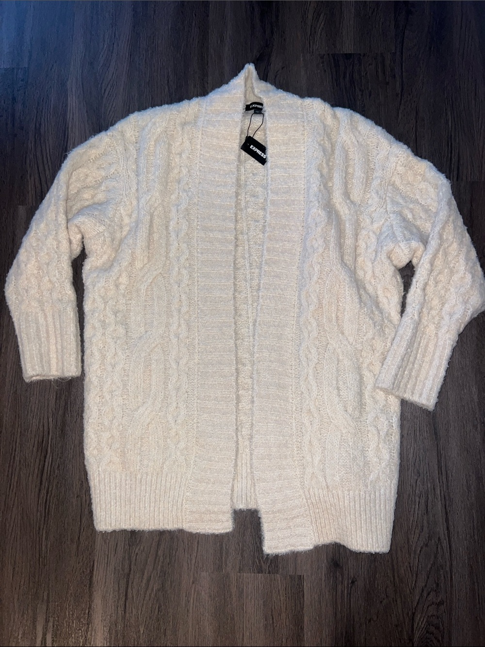 NWT Express Cable-Knit Open Cardigan in Cream